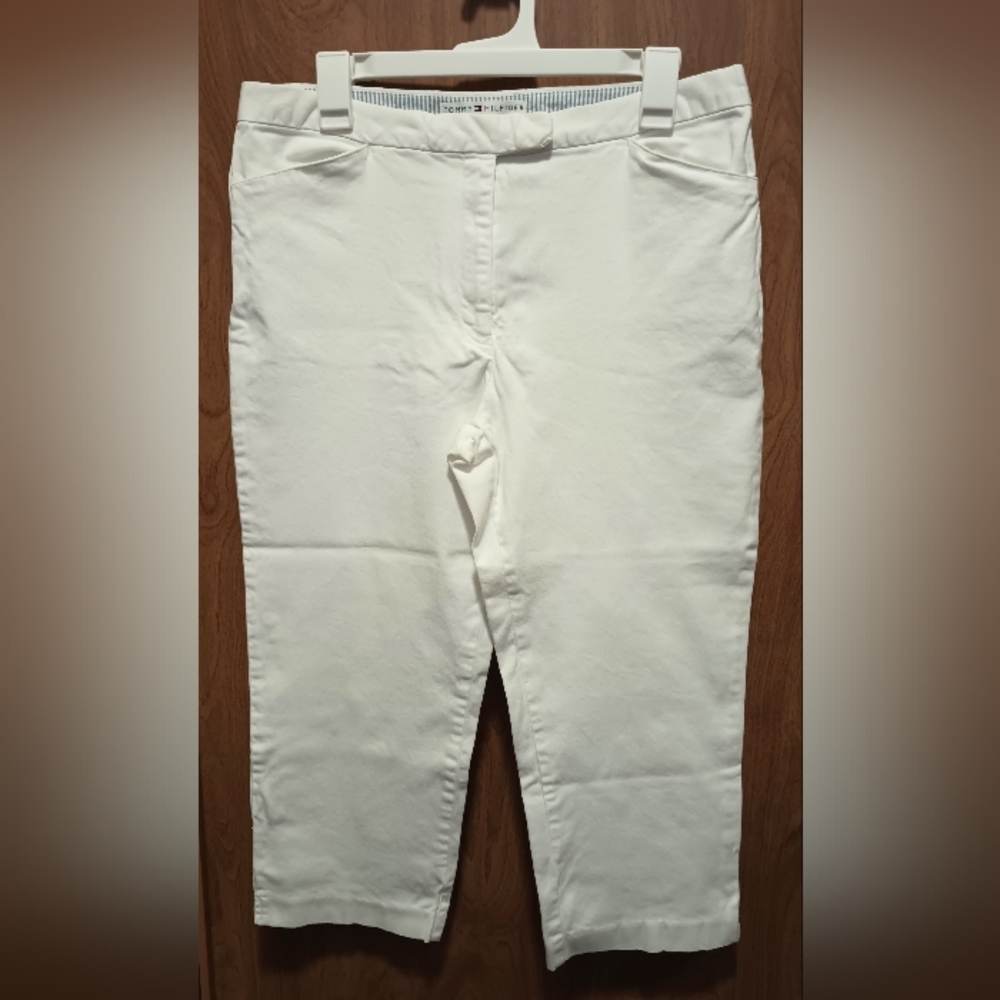 Tommy Hilfiger White Flat Front Capri Pants Cropped Stretch Jeans Women Sz 12